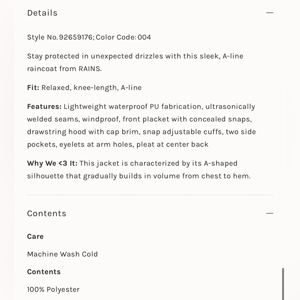 NWT Rains x Free People A-Line Jacket Waterproof Rain Coat Lightweight - Picture 6 of 6